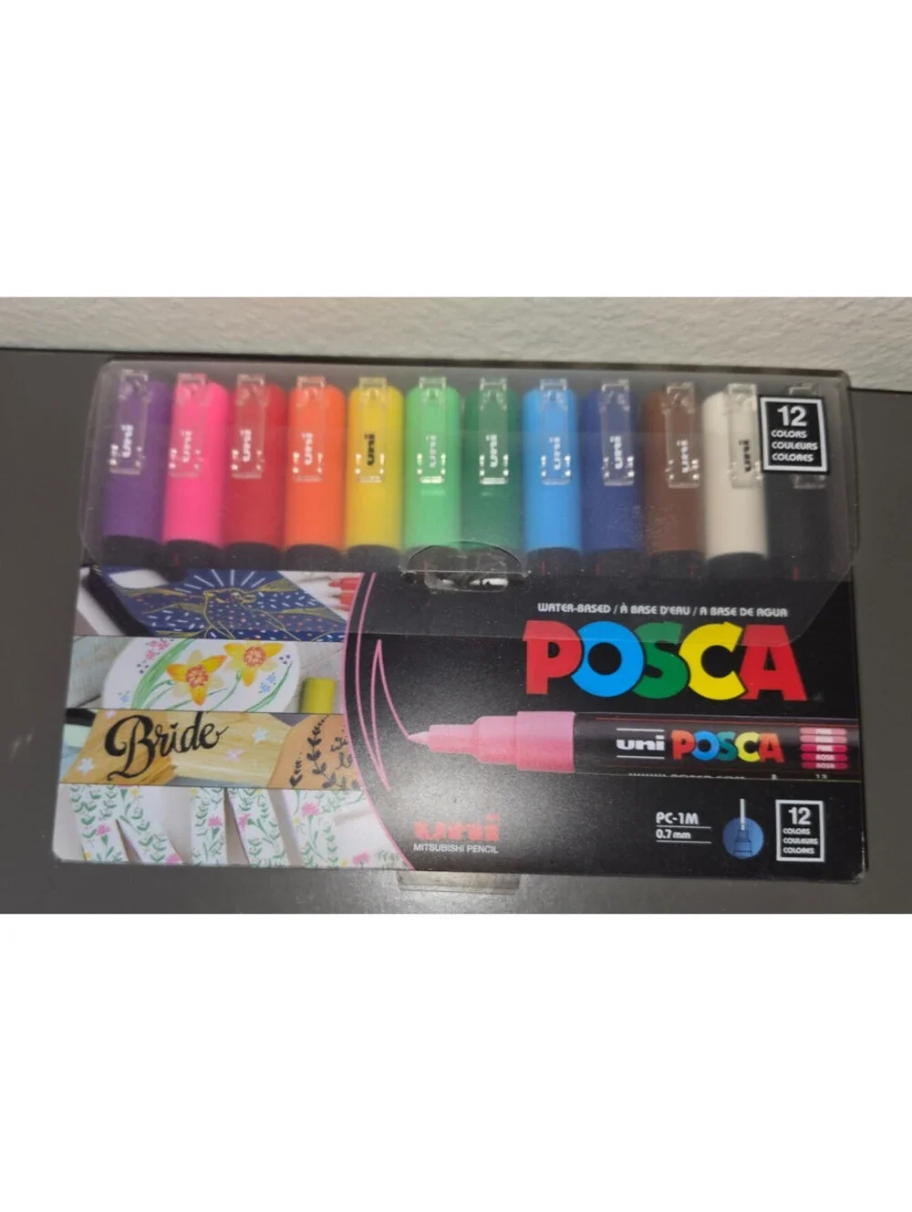 UNI POSCA PC-1M EXTRA FINE TIP WATER BASED PAINT MARKER SET 12 ASSORTED COLORS